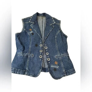 Y2K 90’s vest denim Ethyl Vintage Denim Medium embellished painted beauty No Tag